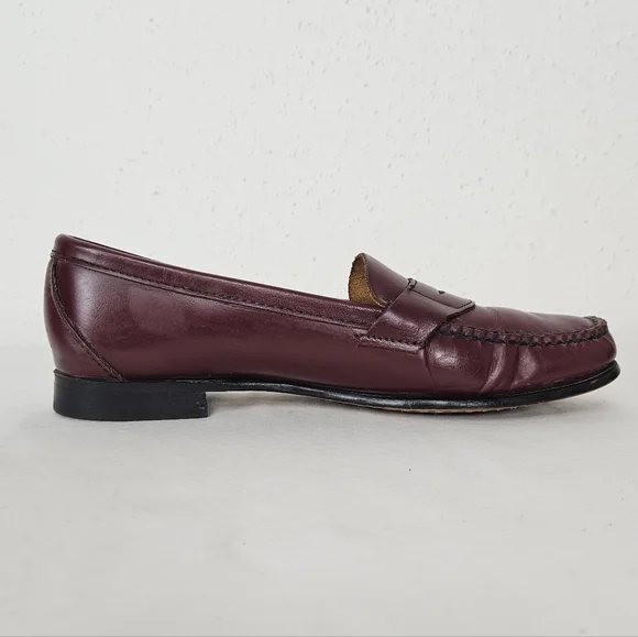 Etienne Aigner Burgundy Leather Penny Loafers Vintage 7N Narrow - Picture 6 of 14